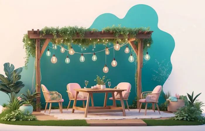 Outdoor Cafe Table Scene 3D Design Art Illustration